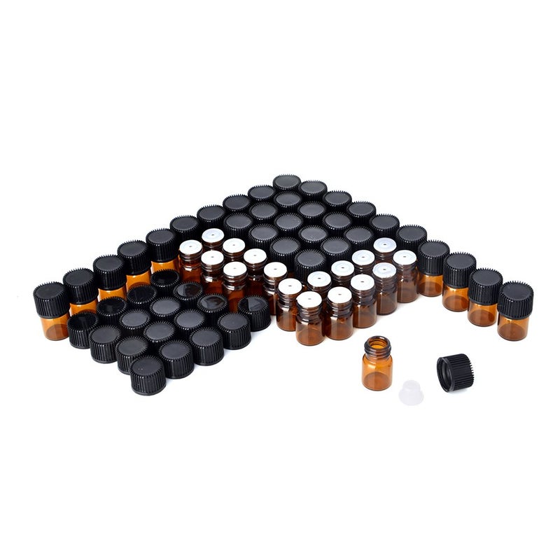 Enslz 100 Pcs Essential Oil Glass Bottles Mini Tiny Refillable Empty Aromatherapy Perfume Liquid Amber Glass Bottles (1ml) â€¦ - Image 1